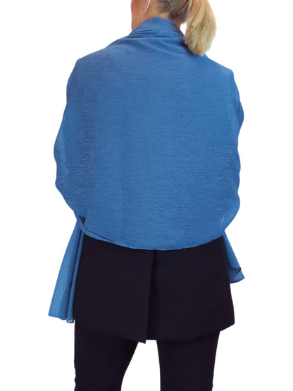 Silk Blend Scarf with Metallic Threads Mid Blue