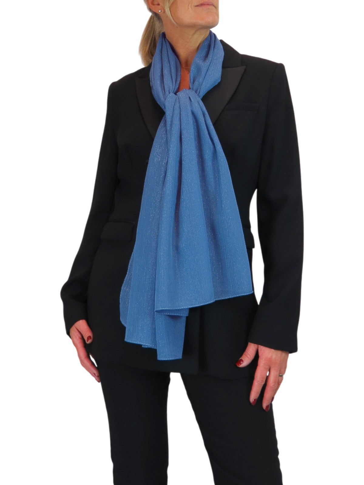 Silk Blend Scarf with Metallic Threads Mid Blue