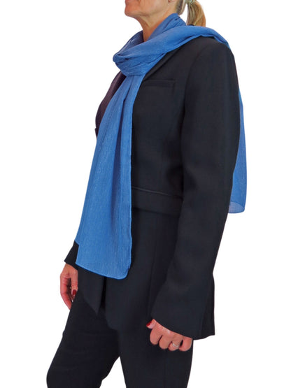 Silk Blend Scarf with Metallic Threads Mid Blue