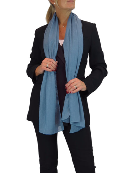 Silk Blend Scarf with Metallic Threads Duck Egg Blue