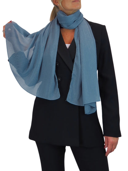 Silk Blend Scarf with Metallic Threads Duck Egg Blue