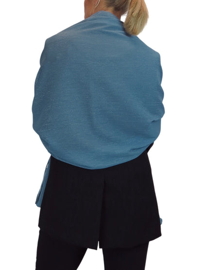 Silk Blend Scarf with Metallic Threads Duck Egg Blue