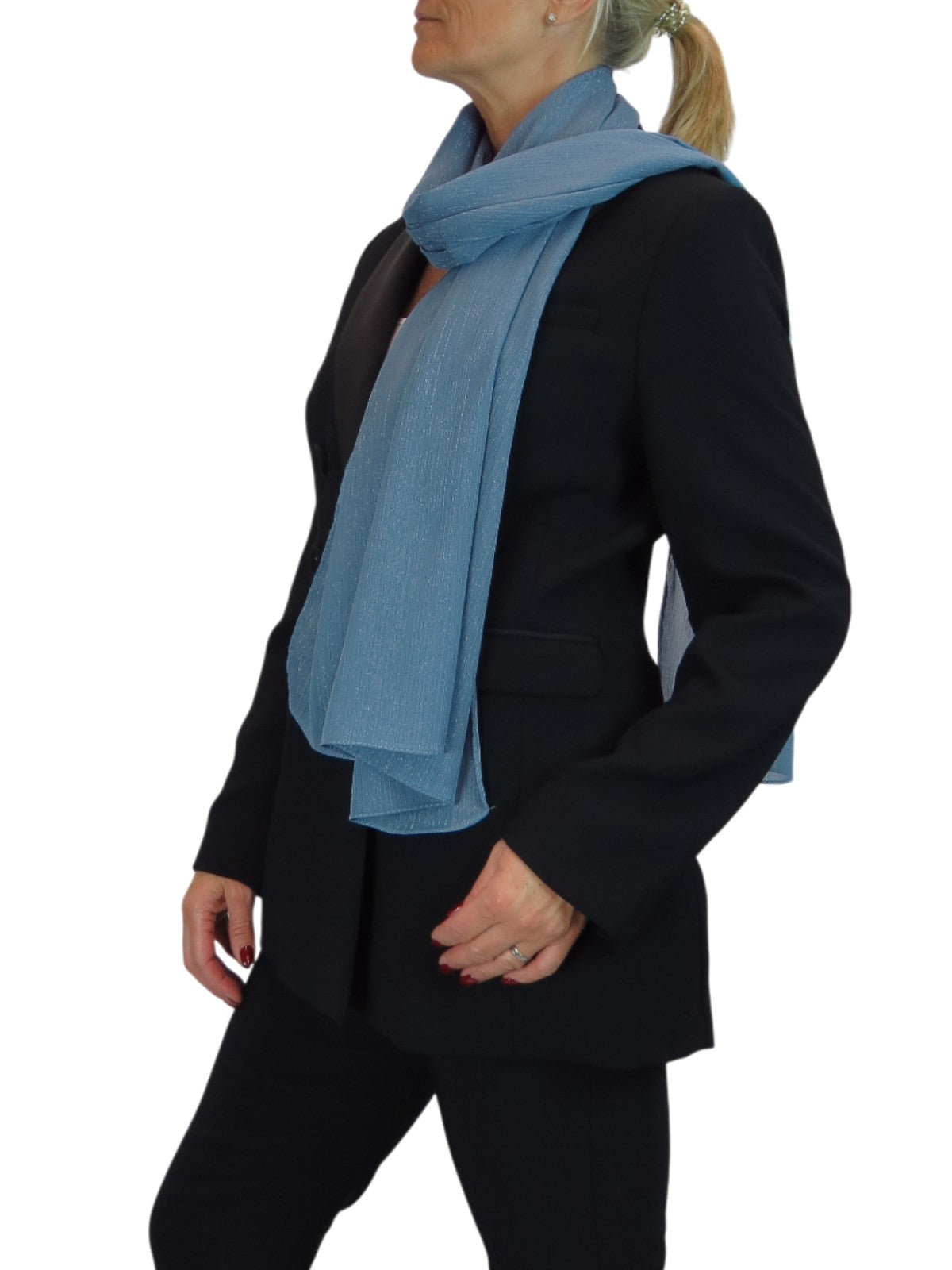 Silk Blend Scarf with Metallic Threads Duck Egg Blue