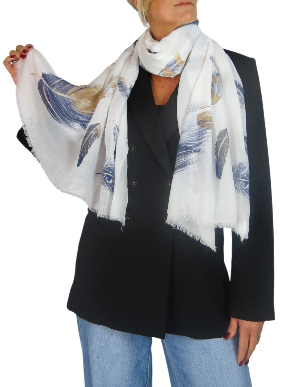 Golden Feather Print Scarf Ivory