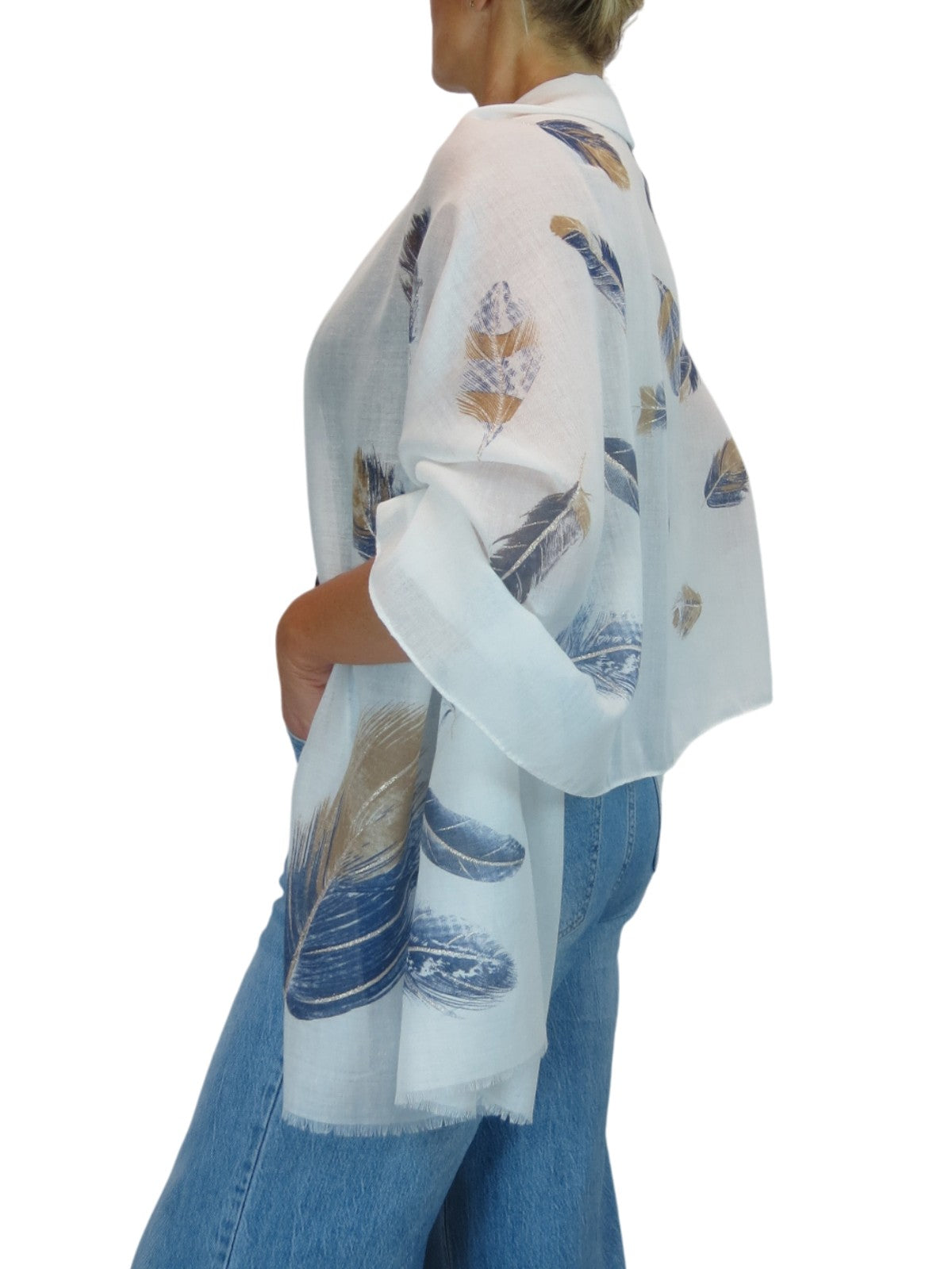 Golden Feather Print Scarf Ivory