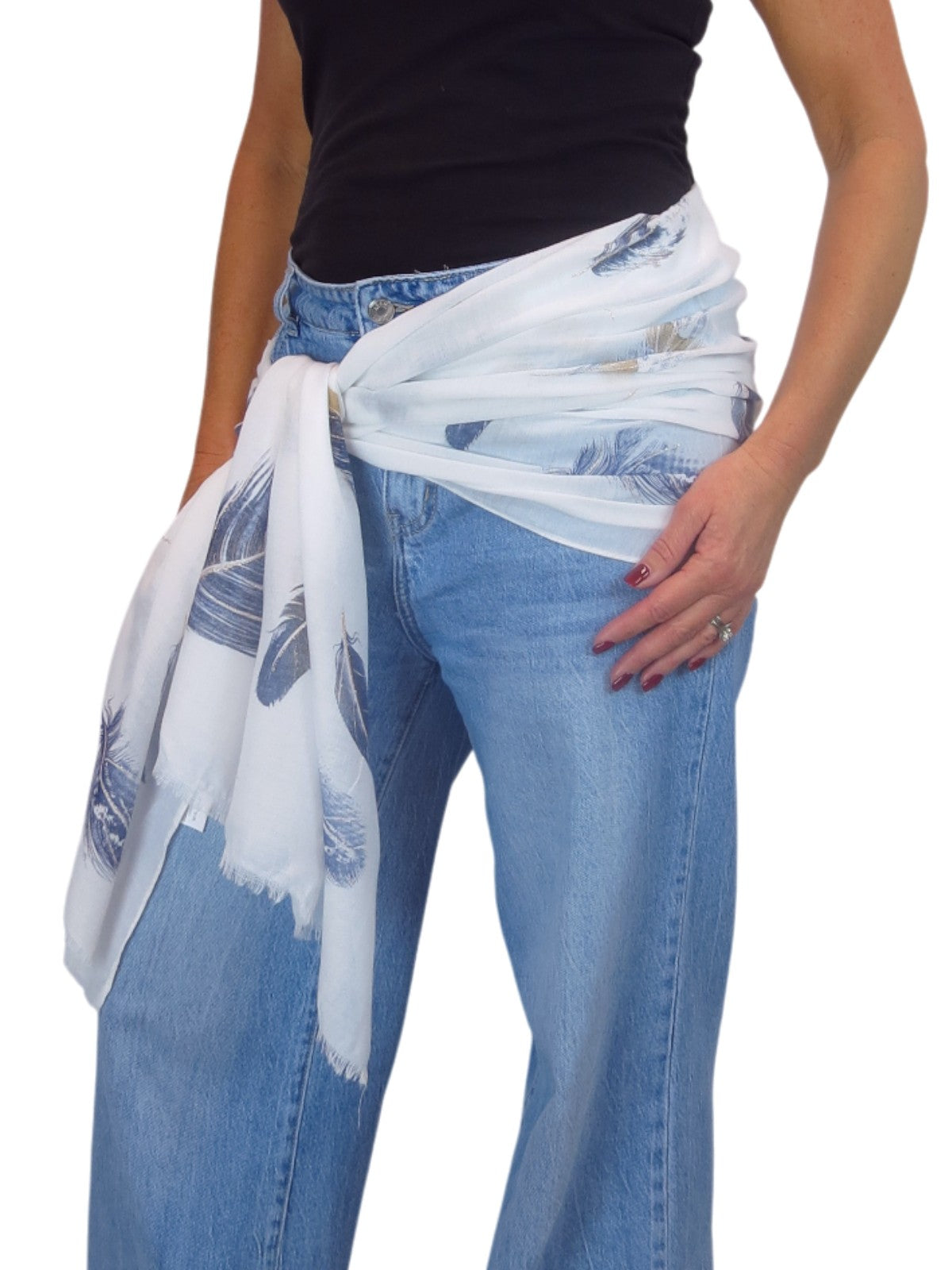 Golden Feather Print Scarf Ivory