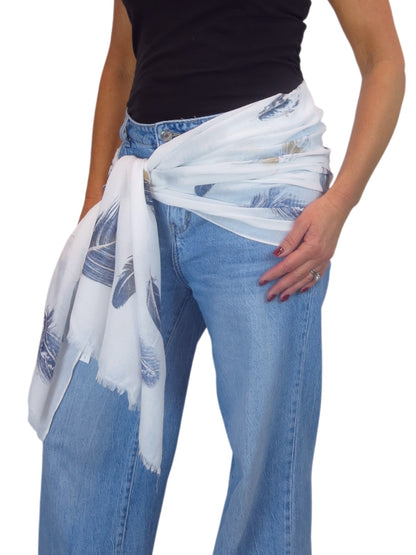 Golden Feather Print Scarf Ivory