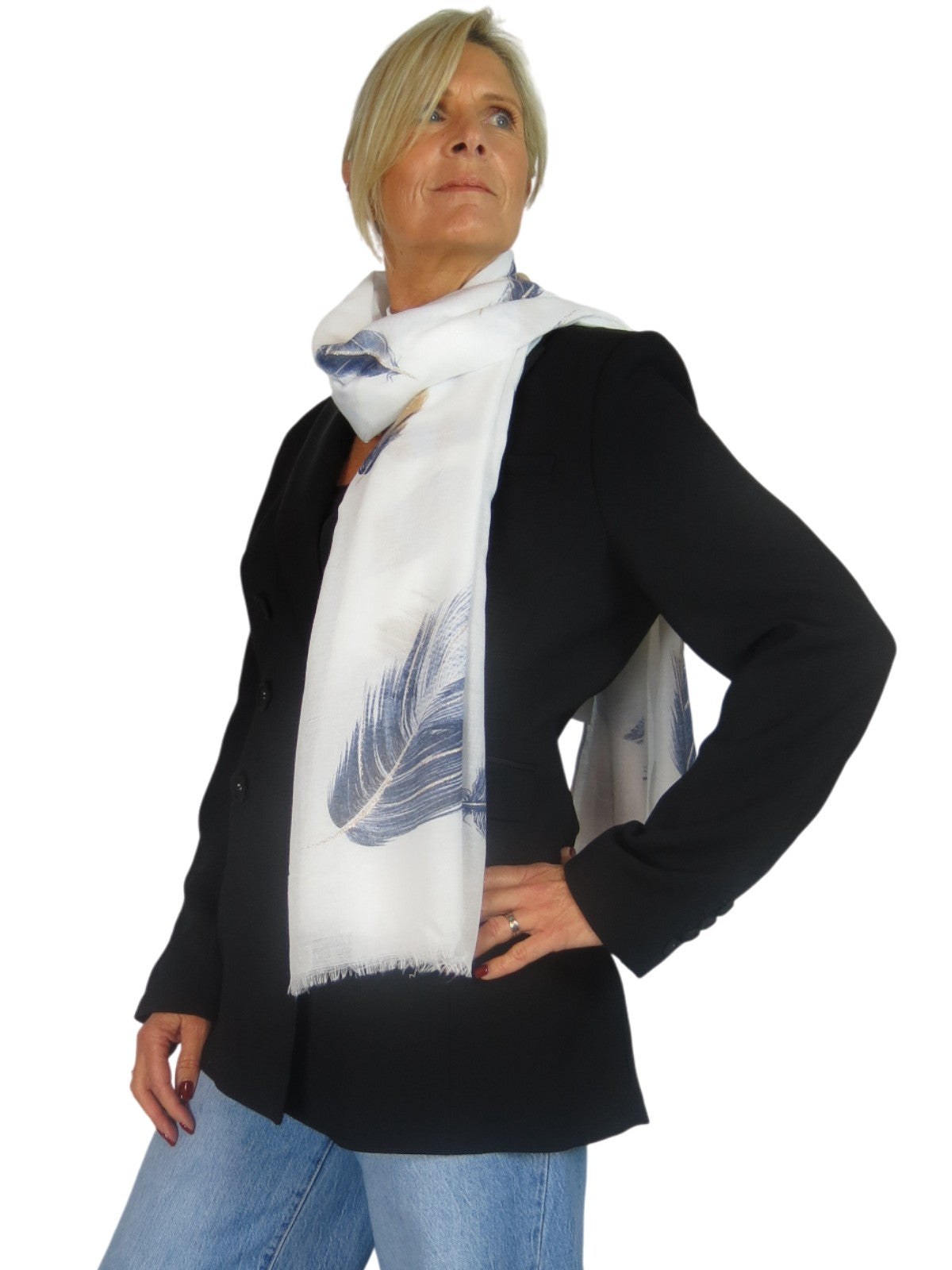 Golden Feather Print Scarf Ivory