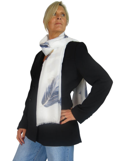 Golden Feather Print Scarf Ivory