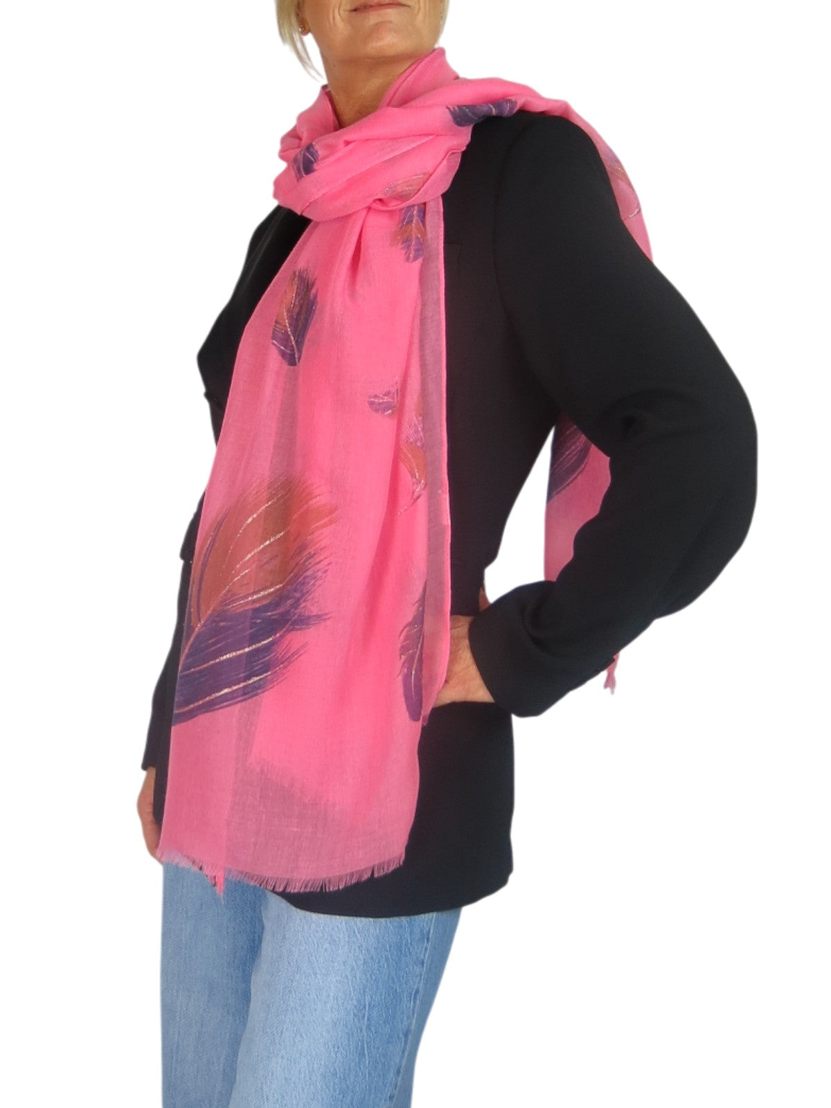 Golden Feather Print Scarf Coral
