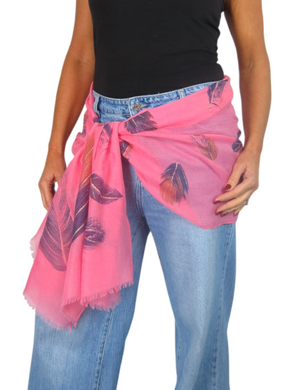 Golden Feather Print Scarf Coral