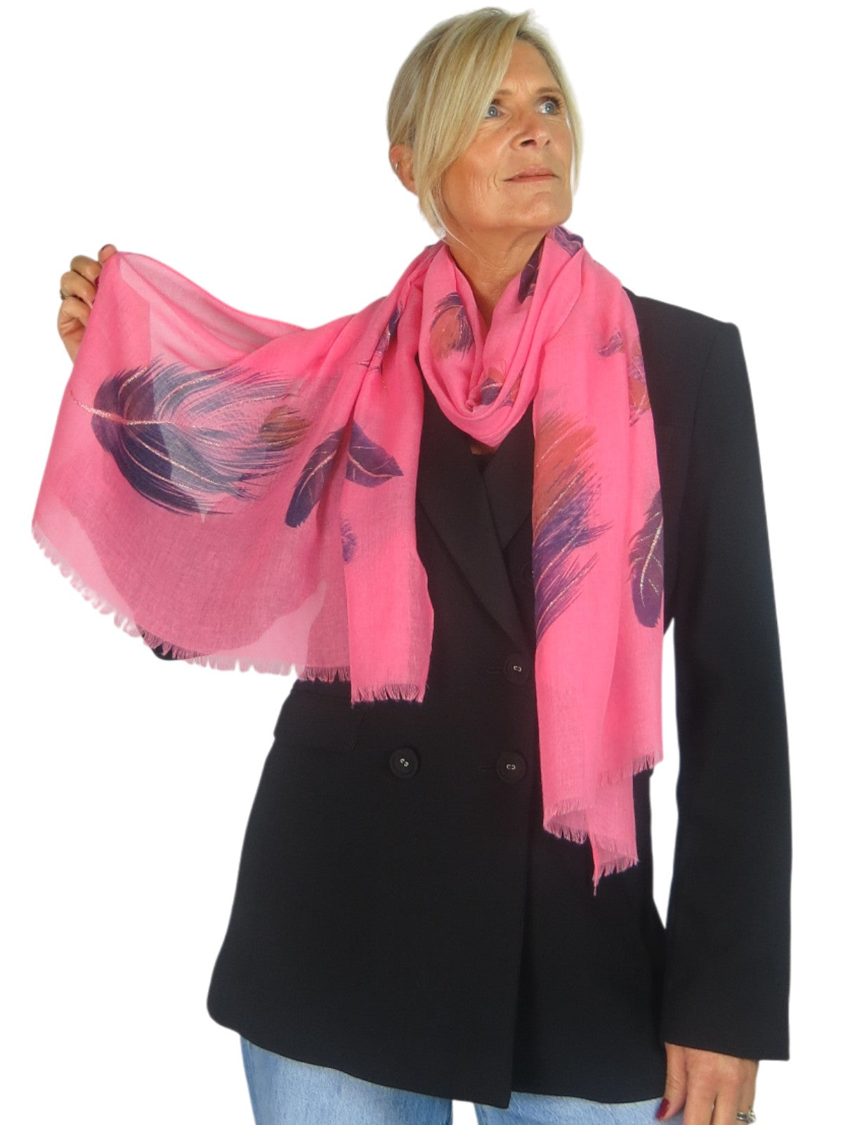 Golden Feather Print Scarf Coral