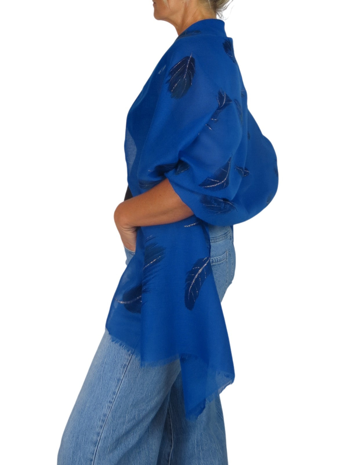 Golden Feather Print Scarf Royal Blue