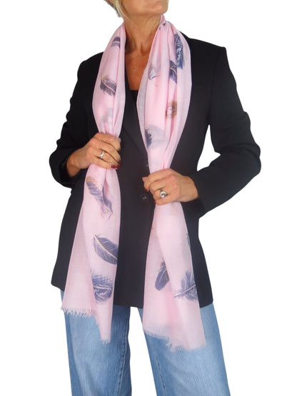 Golden Feather Print Scarf Pale Pink