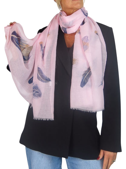 Golden Feather Print Scarf Pale Pink