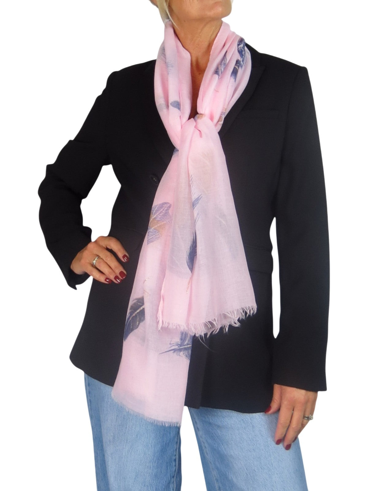 Golden Feather Print Scarf Pale Pink