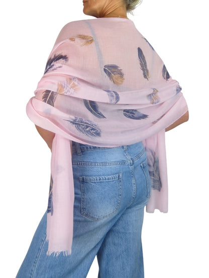 Golden Feather Print Scarf Pale Pink