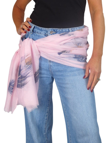 Golden Feather Print Scarf Pale Pink
