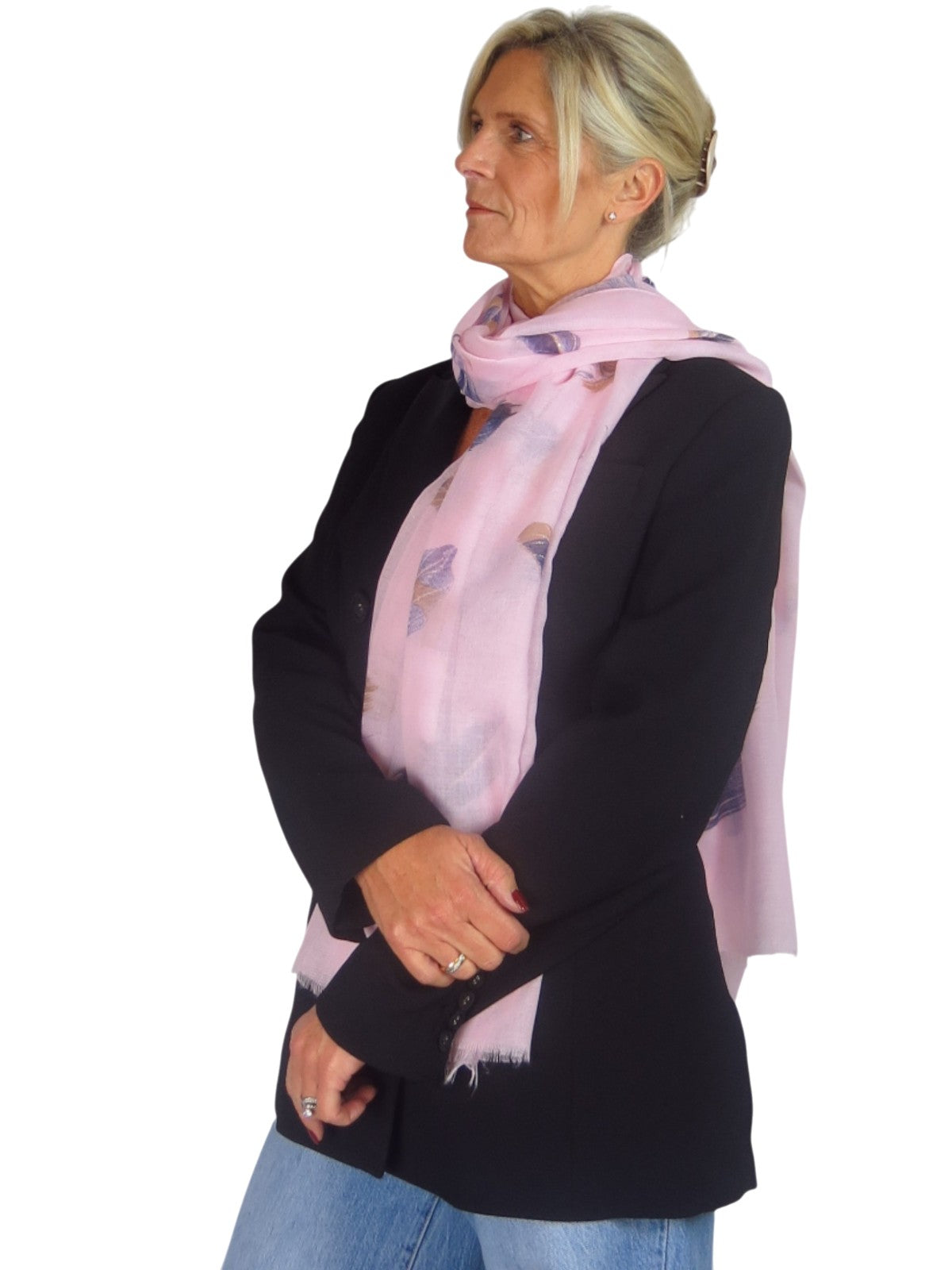 Golden Feather Print Scarf Pale Pink