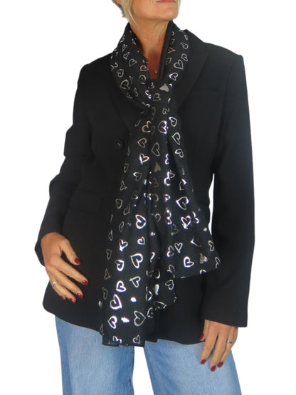 Silver Heart Design Cotton Scarf Black