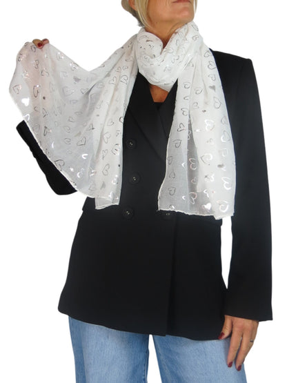 Silver Heart Design Cotton Scarf Ivory