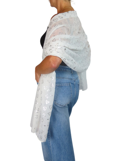 Silver Heart Design Cotton Scarf Ivory