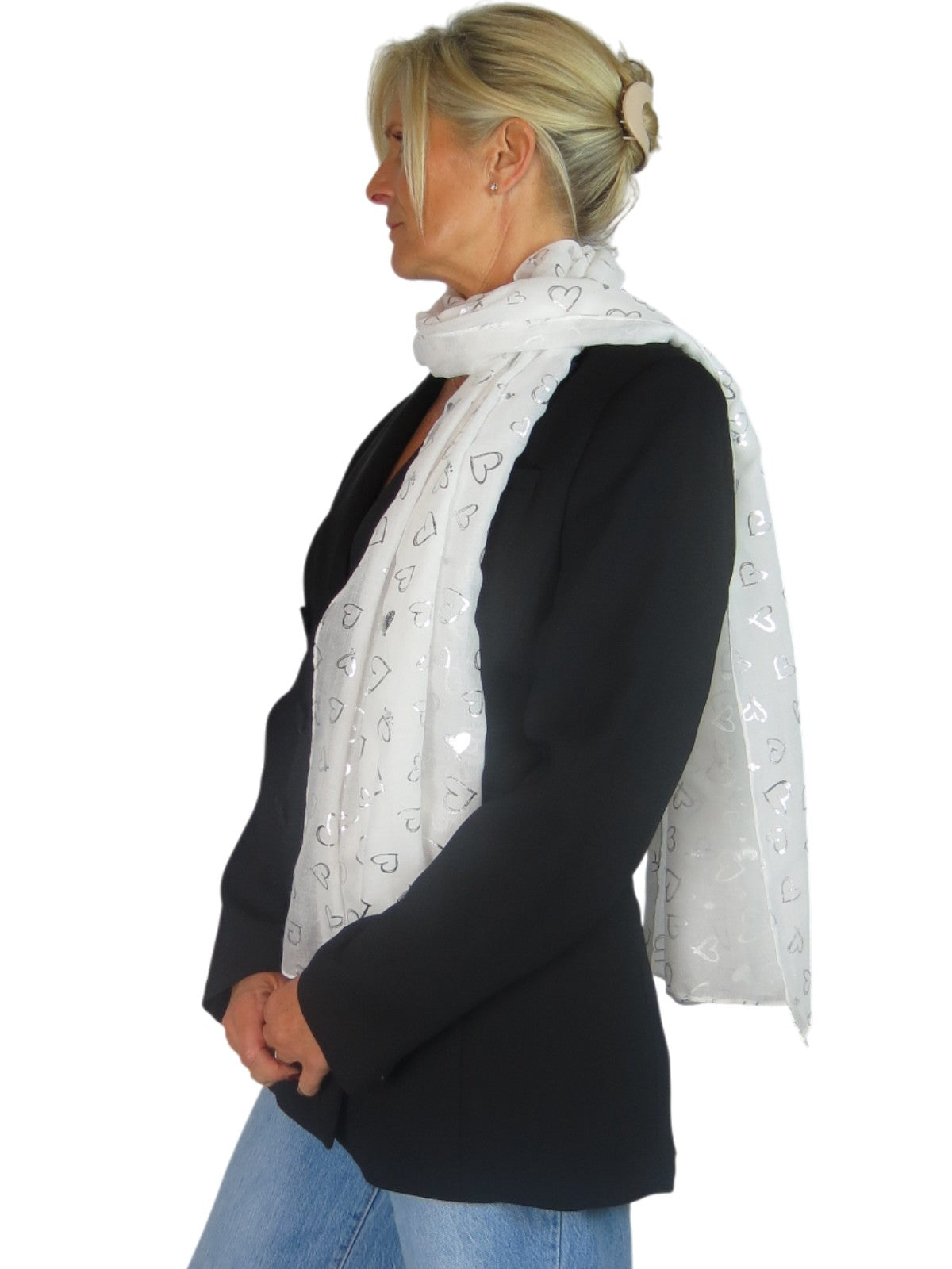 Silver Heart Design Cotton Scarf Ivory