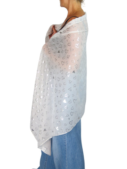 Silver Heart Design Cotton Scarf Ivory