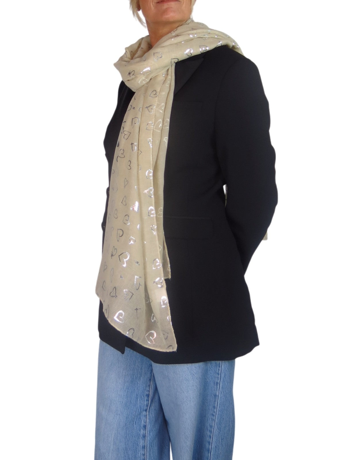 Silver Heart Design Cotton Scarf Beige