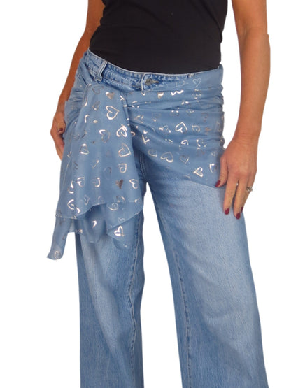 Silver Heart Design Cotton Scarf Midnight Blue