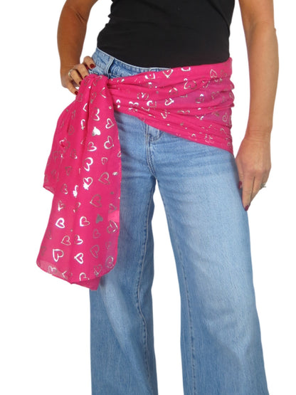 Silver Heart Design Cotton Scarf Fuchsia Pink