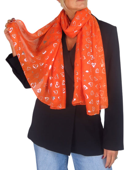 Silver Heart Design Cotton Scarf Orange