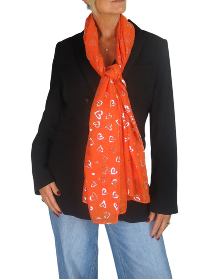 Silver Heart Design Cotton Scarf Orange