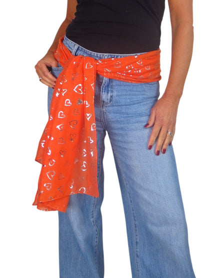Silver Heart Design Cotton Scarf Orange