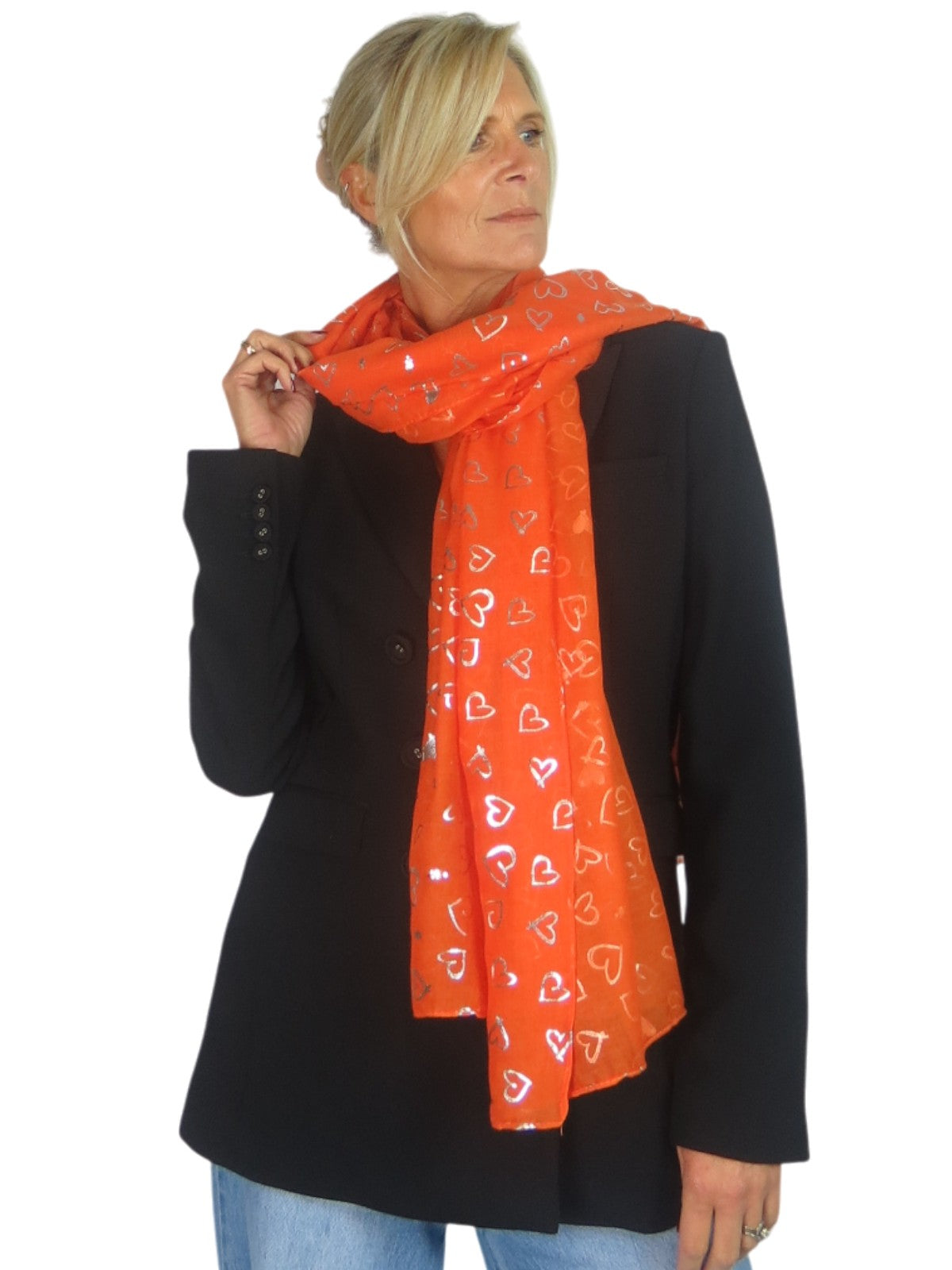 Silver Heart Design Cotton Scarf Orange