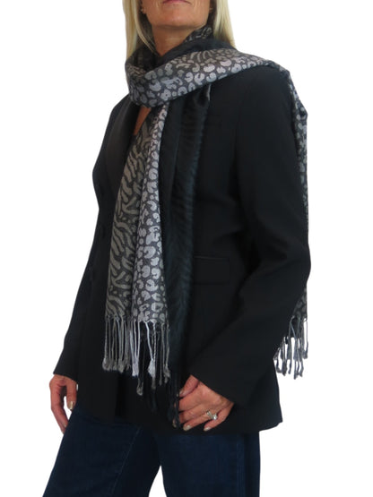 Block Stripe Animal Print Scarf Black
