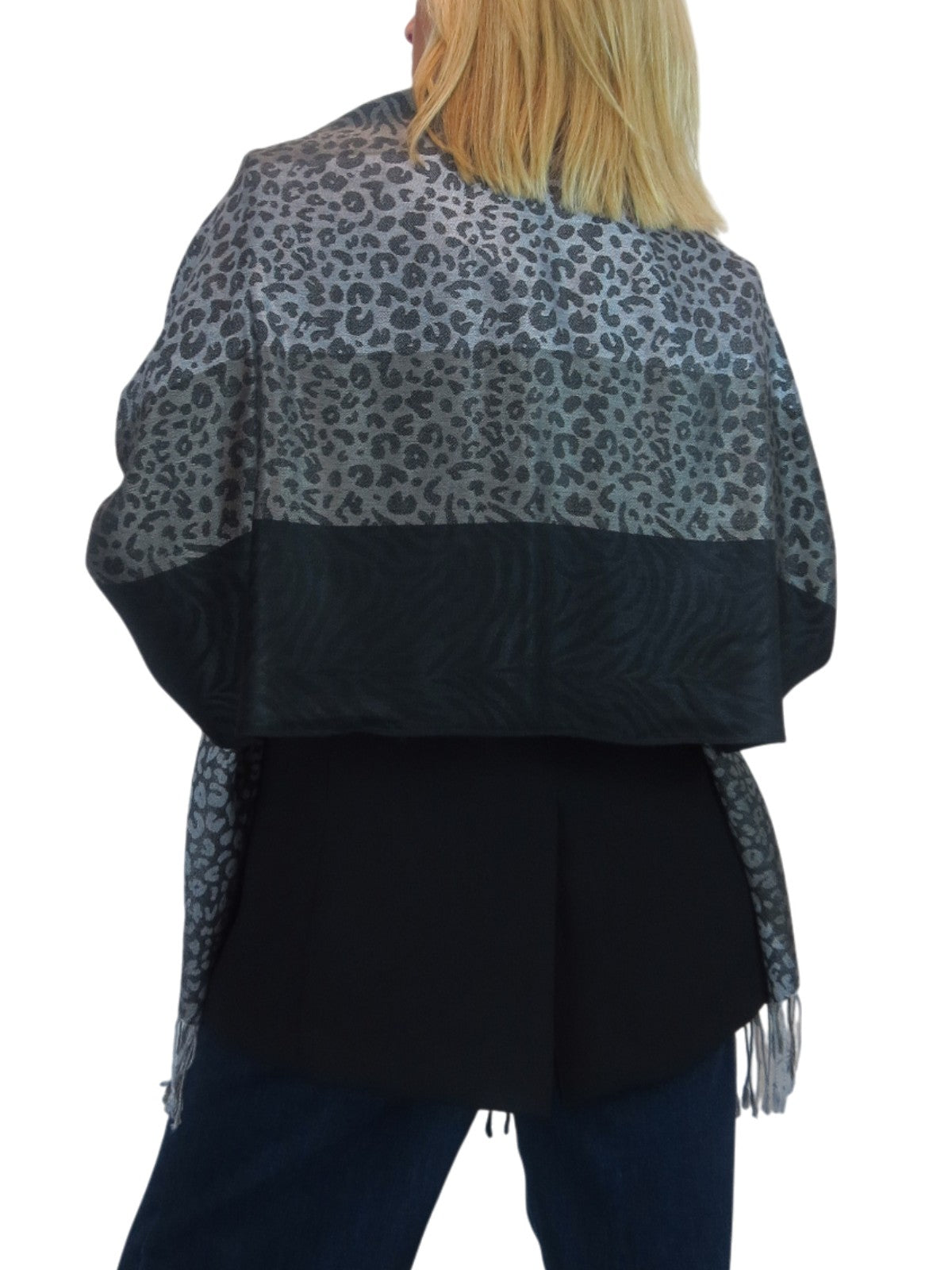 Block Stripe Animal Print Scarf Black