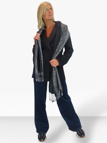 Block Stripe Animal Print Scarf Black