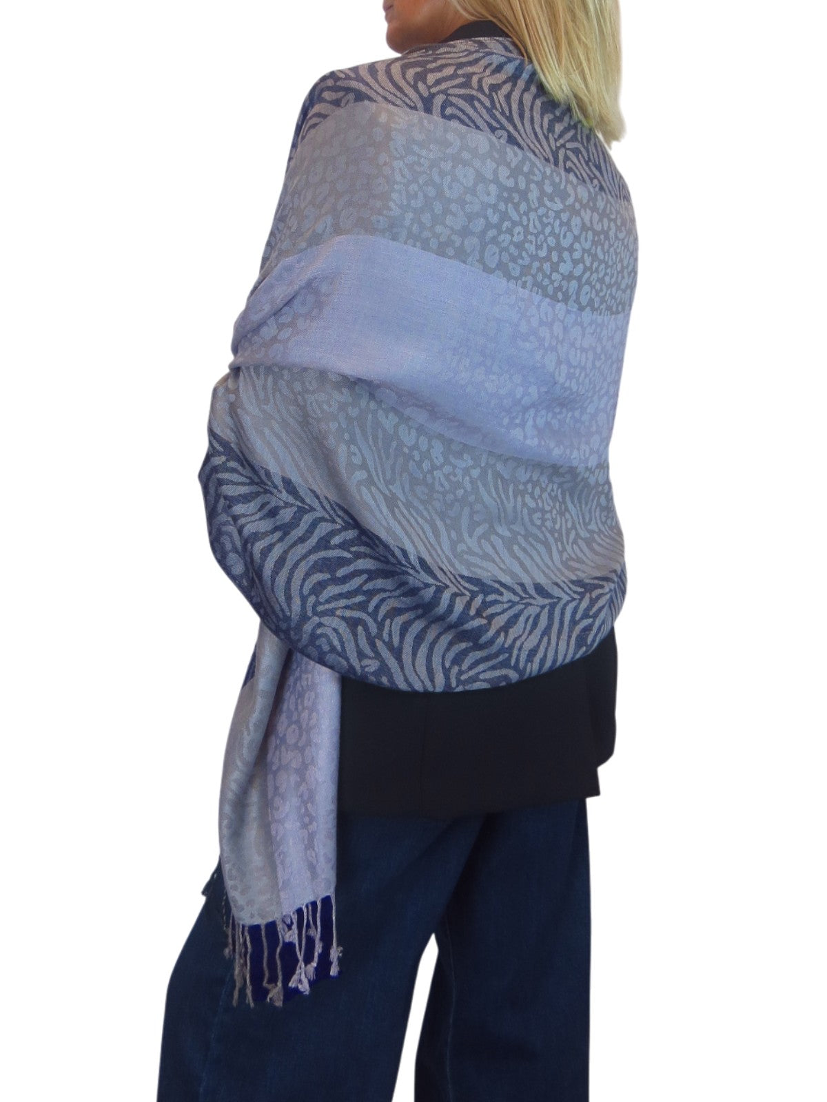 Block Stripe Animal Print Scarf Blue Mix