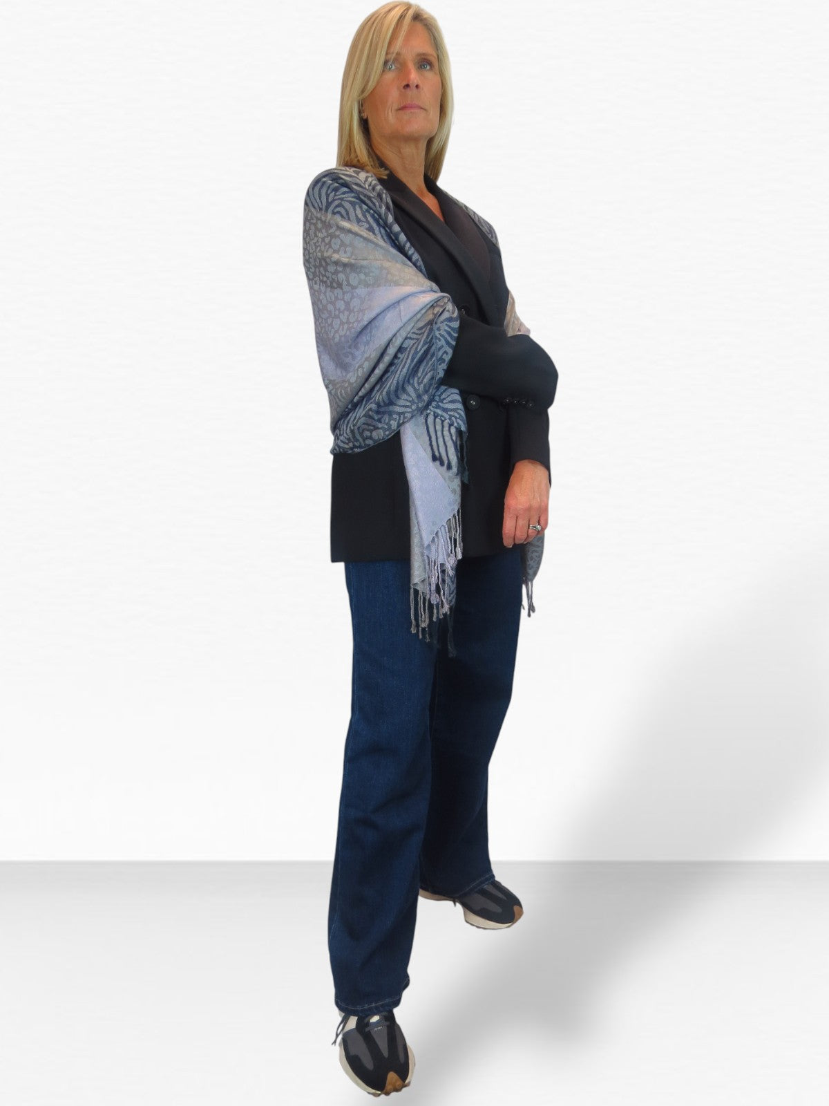 Block Stripe Animal Print Scarf Blue Mix