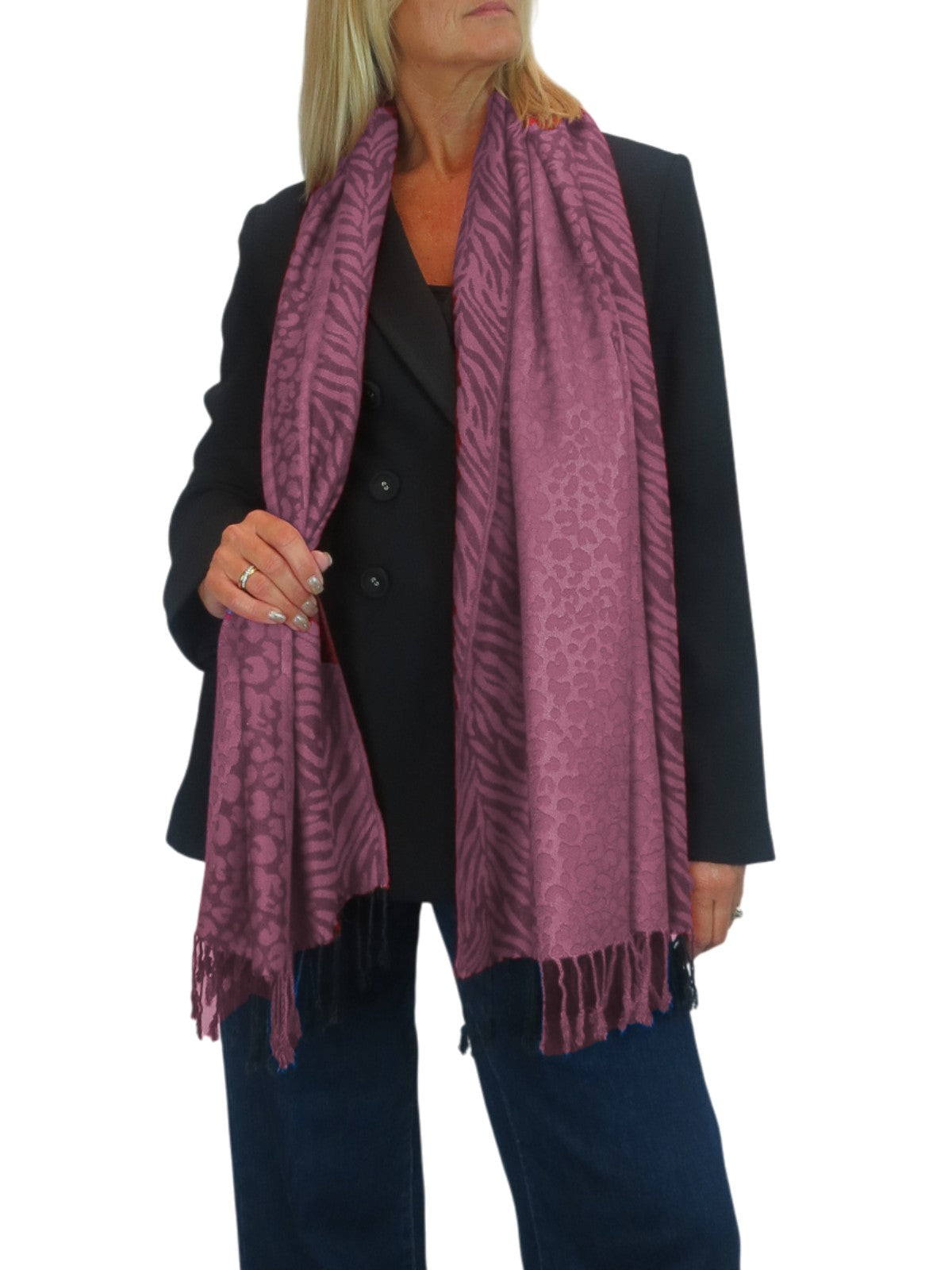 Block Stripe Animal Print Scarf Pink