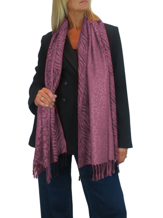 Block Stripe Animal Print Scarf Pink