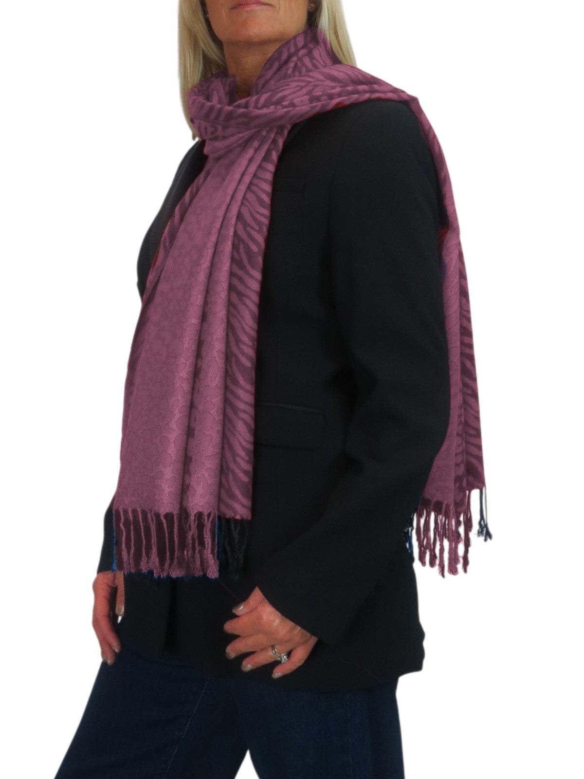 Block Stripe Animal Print Scarf Pink