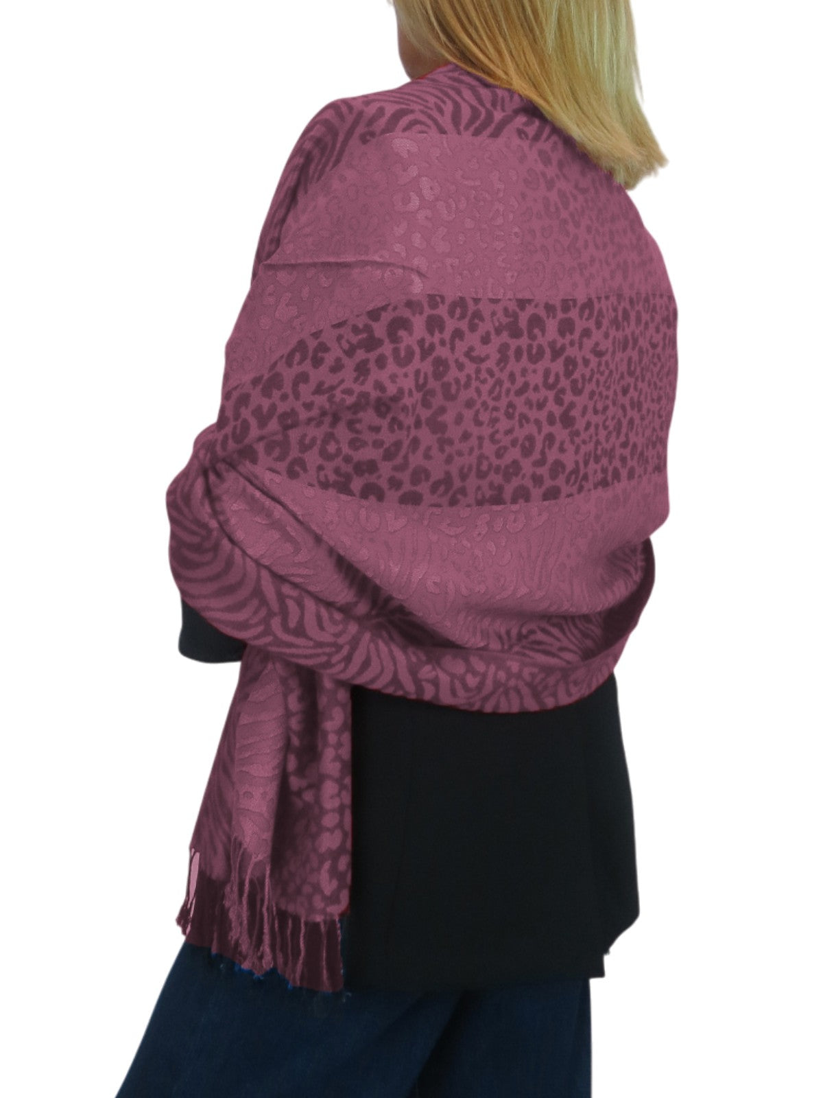 Block Stripe Animal Print Scarf Pink