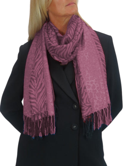 Block Stripe Animal Print Scarf Pink