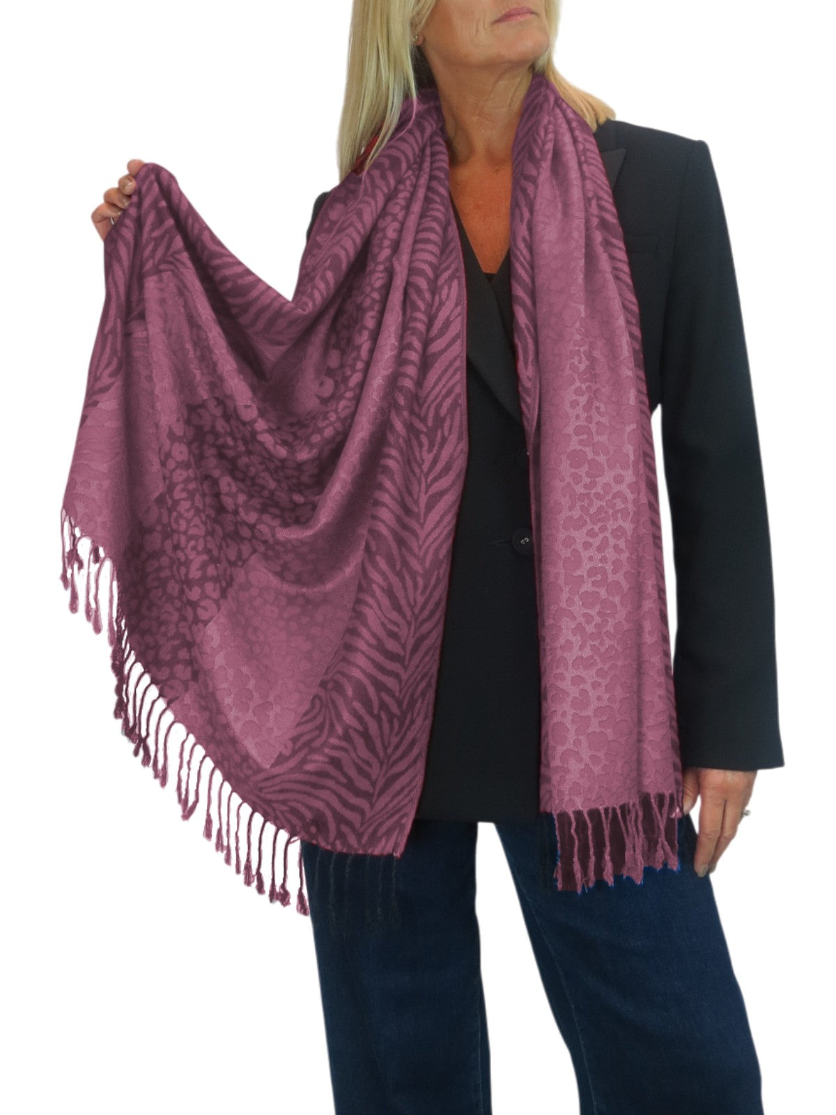 Block Stripe Animal Print Scarf Pink