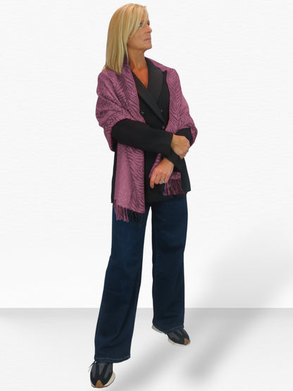 Block Stripe Animal Print Scarf Pink