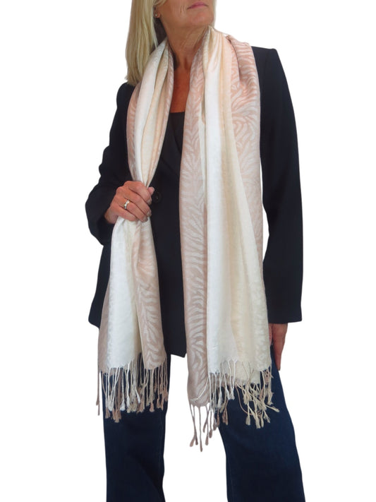 Block Stripe Animal Print Scarf Beige