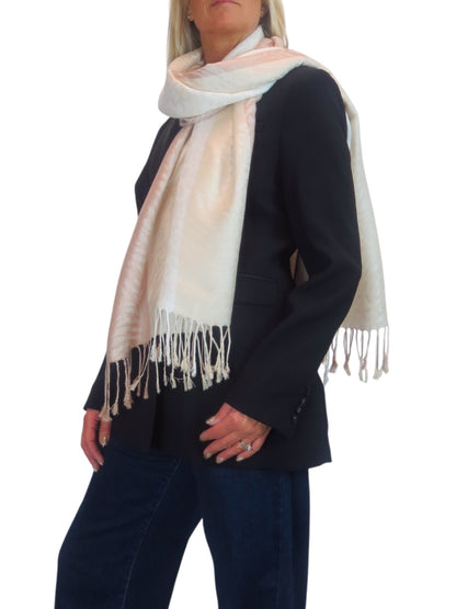 Block Stripe Animal Print Scarf Beige