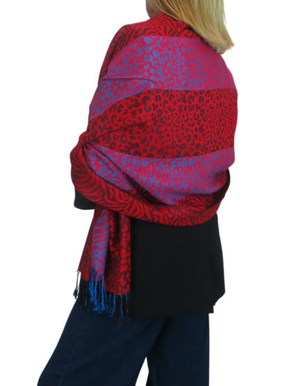 Block Stripe Animal Print Scarf Red